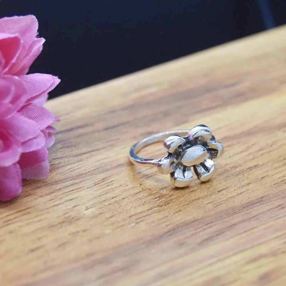 Boho Silver Flower Ring